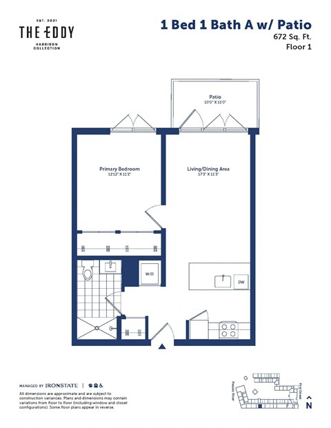 a floor plan of a 1 bed 1 bath apartment